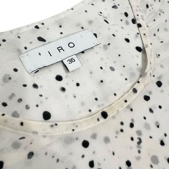 IRO Women's Sz 4-6 White w Black Abstract Dots Gwen Silk Medium Sheer Flowy Blou - Picture 3 of 14